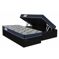 Imagem de Cama Box Baú Solteiro: Colchão Ortopédico Ortobom D28 iso 60 Super Firme + Base crc Courano Black (88x188)
