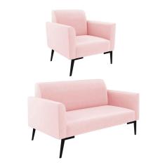 Imagem de Sofá Namoradeira Com Poltrona Pés Villach Marisa Suede Rosa Bebê D03 - D'rossi