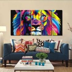 Imagem de Quadro Decorativo 140x65 Sala Escritório Kit Leão De Judá 5 peças