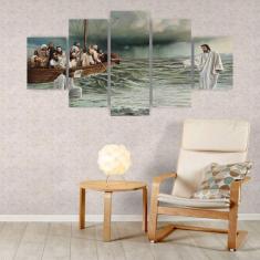 Imagem de Kit Quadros Mosaico Mdf Jesus Andando Sobre Aguas 115X60Cm