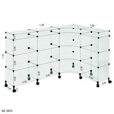 Imagem de Balcão de Atendimento L Modulado em Vidro com Rodízios 1,50 x 1,10 x 1,00