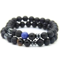 Imagem de Kit de Pulseiras Masculina Pedra Ágata Mate com Entremeios