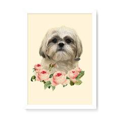 Imagem de Arte Maníacos Quadro Decorativo Shih-tzu Flores - 23x16,25cm (Moldura caixa em laca )
