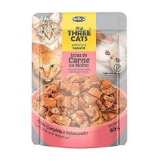 Imagem de Ração Úmida Sachê Three Cats para Gatos Adultos Sabor Carne 85g