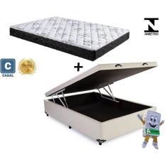 Imagem de Cama Baú Casal Bege + Colchão Espuma D28 138x188x10