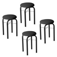 Imagem de Kit 4 Banquetas Baixas para Cozinha em Aço Manu Sintético I01 Preto - 