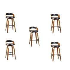 Imagem de Kit 5 Banqueta para Cozinha Alta Giratória Madeira Roma Preto/Marrom