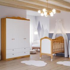 Imagem de Quarto de Bebê 2 Peças com Berço e Guarda-roupa 4 Portas 4 Gavetas Aquarela Espresso Móveis Nature/Branco