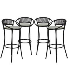Imagem de Conjunto 4 Banquetas Havaí em Fio de Fibra Artesanal para Bar, Balcão,