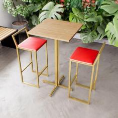 Imagem de Jogo Mesa Alta Bistrô Quadrada Pinus 2 Banquetas Estofado Confort Indu