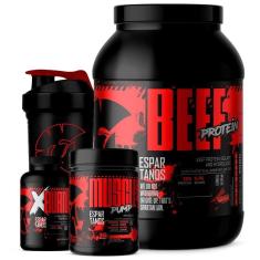 Imagem de Proteína da carne - Kit Beef Protein + Pré Treino + Termogênico X Burn + Shaker-Unissex
