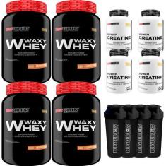 Imagem de Kit 4X Whey Protein Waxy Whey 900G + 4X Power Creatina 100G + 4X Coque