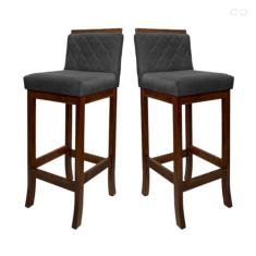 Imagem de Kit 2 Banquetas Média com Encosto Matelassê Nice Madeira Maciça Suede Cinza CCS