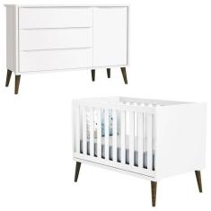 Imagem de Berço Americano e Cômoda com Porta Infantil Theo Branco Acetinado com 