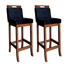 Imagem de Kit 2 Banquetas Alta Estofadas com Encosto Milão 104 Cm Madeira Maciça Suede Preto CCS