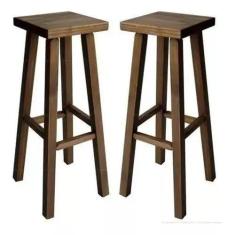 Imagem de Kit 2 Banco Banqueta Alta Hardman Madeira Padrão Nogueira Assento Quad