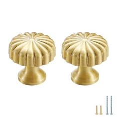 Imagem de Evionlin 2 maçanetas de armário de latão L sólido de cobre puro puxadores para gaveta de armário de cozinha, puxadores de latão dourado escovado com parafusos