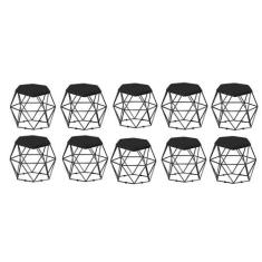 Imagem de Kit 10 Puff Banqueta Aramado Mila Base Preta Hexágono Suede Preto - DA