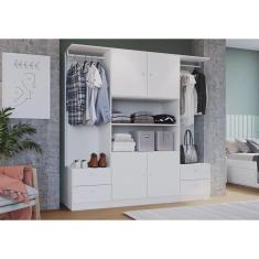 Imagem de Guarda Roupas Casal 4 Portas e 4 Gavetas e 2 cabideiros Closet Branco - Art In Móveis