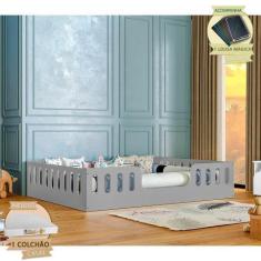 Imagem de Cama Infantil Com Colchão D28 Casal Montessoriana Helo Cinza Incluso L