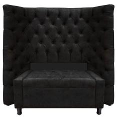 Imagem de Kit Cabeceira e Calçadeira Baú Solteiro Everest P02 90cm Para Cama Box Suede Preto