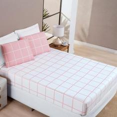 Imagem de Jogo De Cama Casal Dupla Face Grid Micro Percal 200 Fios Austin 3 Pçs