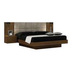 Imagem de Cama De Casal Queen Size Braga Com Mesa De Cabeceira E Painel Almofada