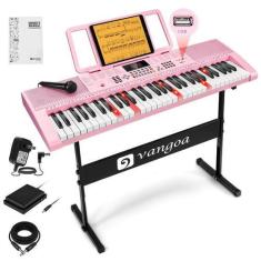 Imagem de Teclado de piano Vangoa Pink 61 teclas com microfone para crianças