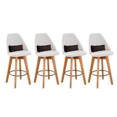 Imagem de Kit 04 Banquetas Alta Maya Giratória Com Encosto Gourmet Linho Bege e Almofada Suede Marrom - Aurora Line