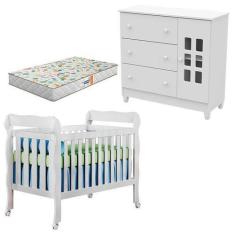 Imagem de Berço Americano Lila e Cômoda Mariah Branco Brilho com Colchão Gazin  