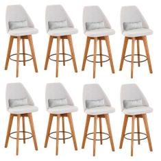 Imagem de Kit 08 Banquetas Linho Bege E Almofada Branco