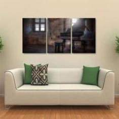 Imagem de Quadro Decorativo Piano Retrô Música Em Tecido 3 Peças