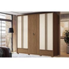 Imagem de Guarda Roupa 6 Portas e 5 Gavetas c/ Pés Democrata Jatobá/Areia - Santos Andirá
