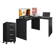 Imagem de Mesa para computador com Extensora e Gaveteiro Gávea com Chave 4 Gavetas Preto Fosco - Móveis Leão