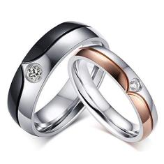 Imagem de GINBL Anéis de casamento de 6 mm masculinos de aço inoxidável com zircônia cúbica de casais de 4 mm de alianças de noivado femininas