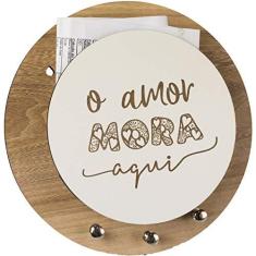Imagem de Porta Chaves e Cartas Amor Mora Aqui Redondo Organizador Luxo