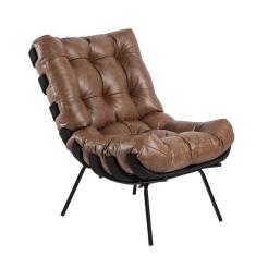 Imagem de Poltrona Decorativa Sala de Estar Costela Base  Couro Mel - Gran Belo