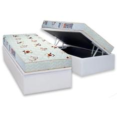 Imagem de Cama Box Baú Solteiro: Colchão Espuma Luckspuma D23 Roland Garros Pro + Base CRC Courano White(88x188)