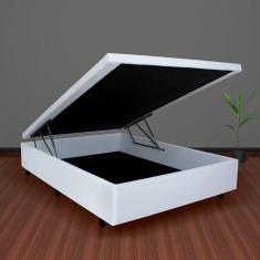 Imagem de Cama Box Baú Viúvo 128x188x42cm Courino Linho Branco com Pistão a Gás