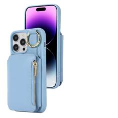 Imagem de Capa carteira com alça de ombro para iPhone 15 Pro Max 14 13 12 11 Pro Max 15 Plus Anel de dedo Couro Slot para cartão Capa traseira com cordão, azul, para iPhone 15 Plus