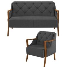 Imagem de Kit Sofá 02 Lugares 135Cm Com Poltrona Coral M03 Chumbo
