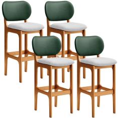 Imagem de Kit 4 Banquetas Alta Bar Cozinha Sala Jantar Betta L02 Imbuia Facto Verde Linho Cinza - Lyam Decor