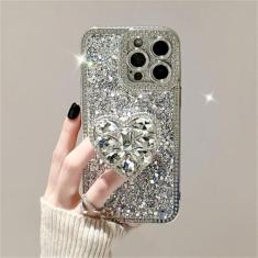 Imagem de Capa de telefone com lantejoulas brilhantes e diamante para iPhone 14 13 12 15 Pro Max 11 Love Heart Holder Capa traseira, prata, para iPhone 15Pro Max