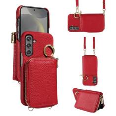 Imagem de Furiet Capa carteira para Samsung Galaxy S24 Plus S24+ 5G com fivela de anel de alça de ombro, bolsa de órgão flip de couro PU luxuosa, porta-cartões, capa para celular para S24plus 24S + S 24 24+