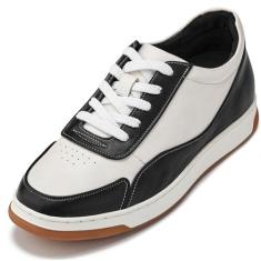 Imagem de CALTO Tênis masculino invisível que aumenta a altura – Tênis moderno de couro premium com cadarço – 6 cm mais alto, Preto/Branco/Branco e Sola de Goma, 38