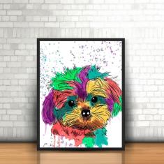 Imagem de Quadro Moldura - Animais Coloridos Cão Cachorro Shitzu Arte