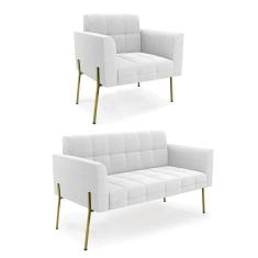 Imagem de Namoradeira e Poltrona Pé de Ferro Dourado Elisa Bouclê Off White D03 - D`Rossi