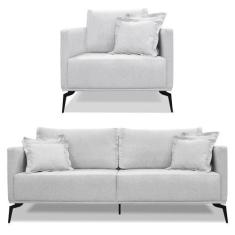 Imagem de Kit Poltrona E Sofá Living 2 Lugares 1,60M Sirius Linho Pés Metálicos