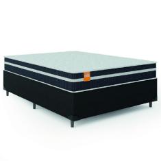 Imagem de Cama Box Casal Queen Colchão Molas Qatar 158x198x60cm Branco / Preto - Suporta até 200 Kg Por Pessoa