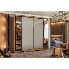 Imagem de Guarda Roupa 4 Portas de Correr e 4 Gavetas c/ 2 Vidros Reflecta e Pés Laredo Flex Amêndola/Amêndola ou Nude - Demóbile